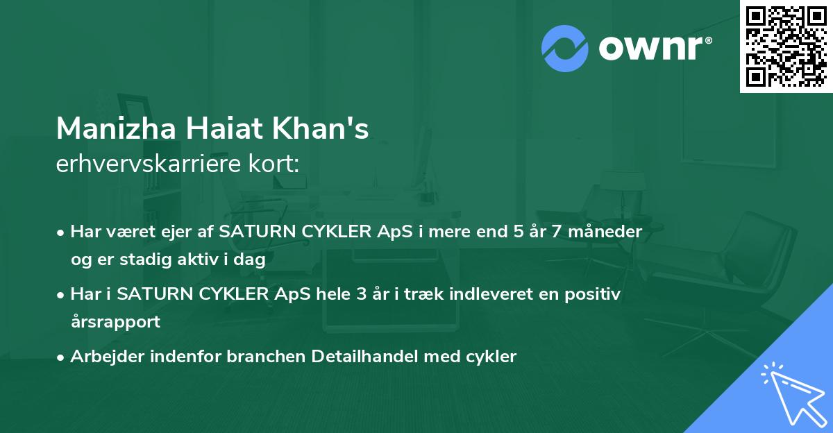 Manizha Haiat Khan's erhvervskarriere kort