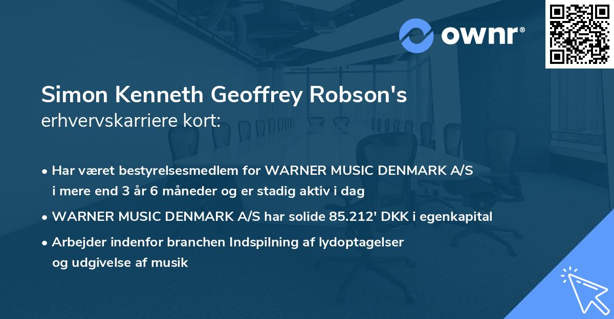 Simon Kenneth Geoffrey Robson's erhvervskarriere kort