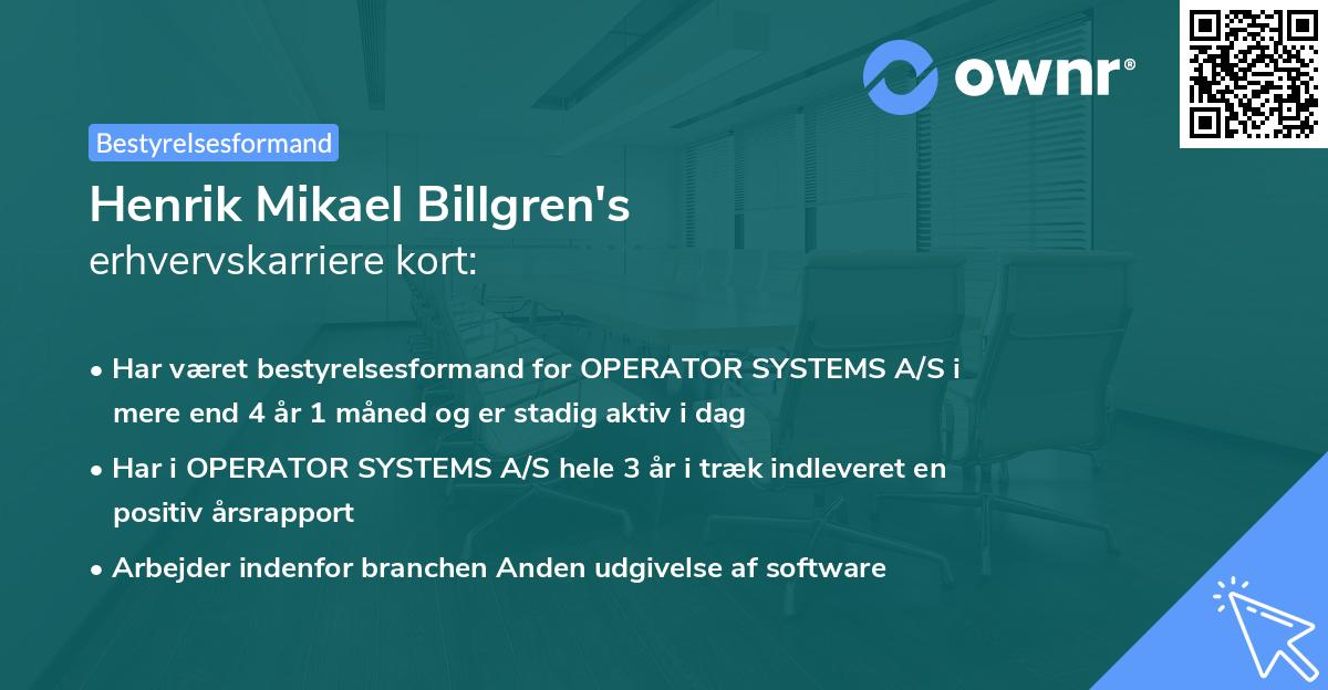 Henrik Mikael Billgren's erhvervskarriere kort