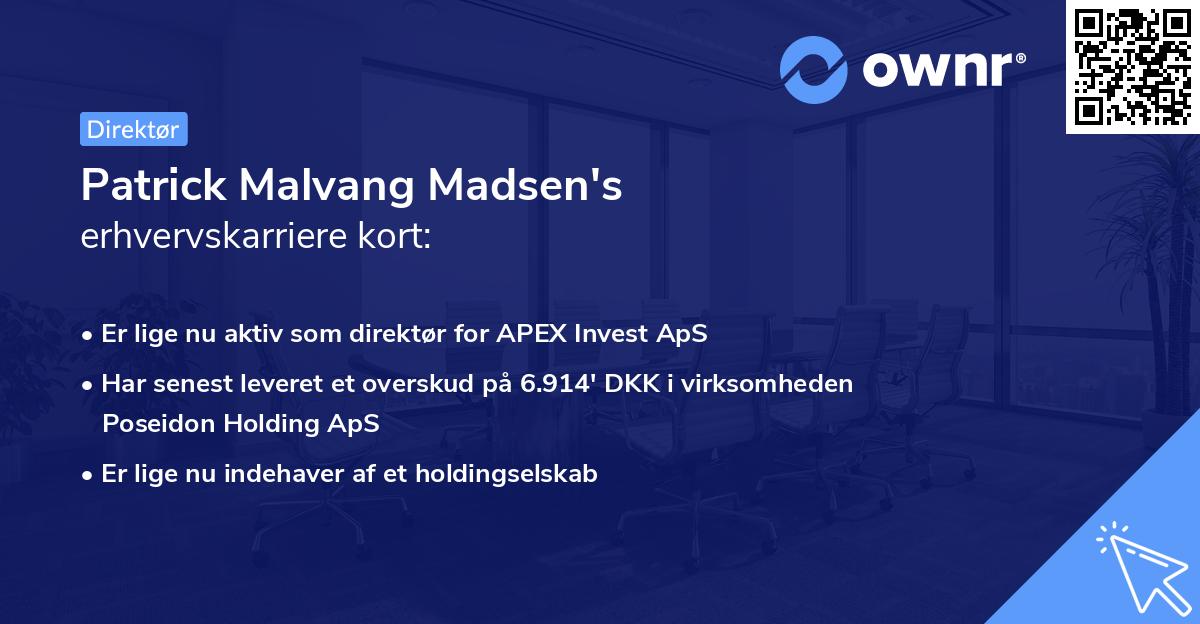 Patrick Malvang Madsen's erhvervskarriere kort