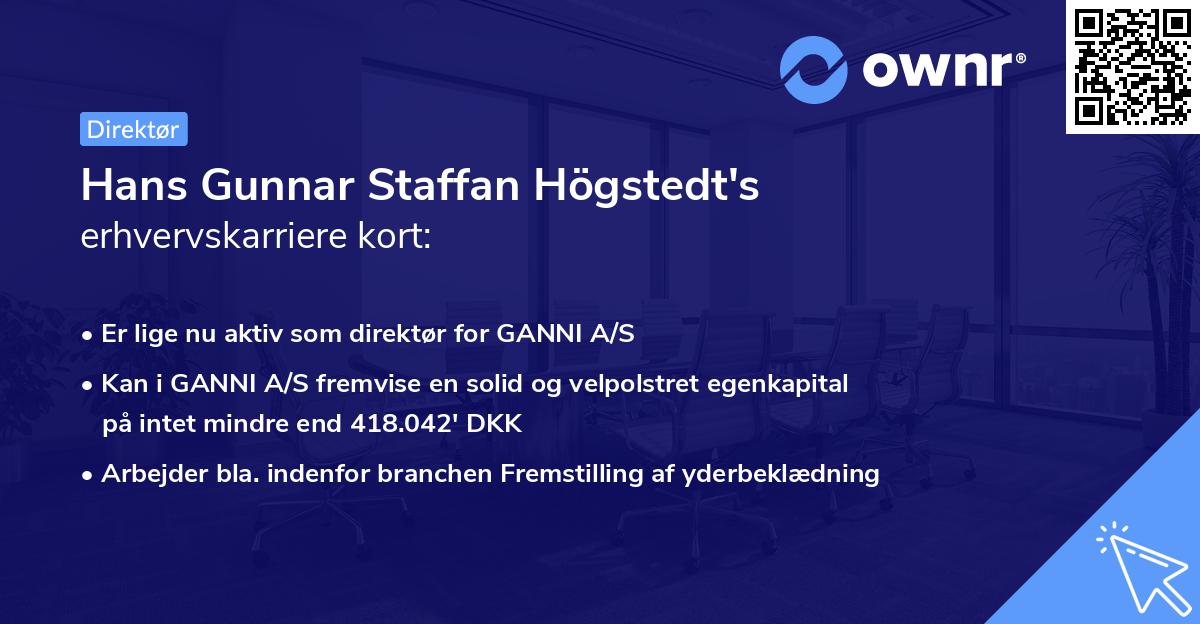 Hans Gunnar Staffan Högstedt's erhvervskarriere kort
