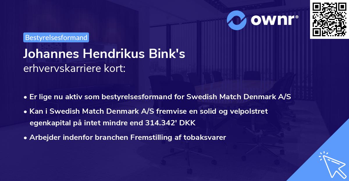 Johannes Hendrikus Bink's erhvervskarriere kort