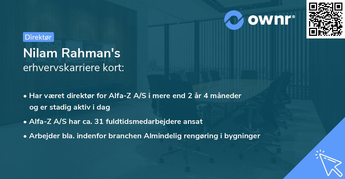 Nilam Rahman's erhvervskarriere kort