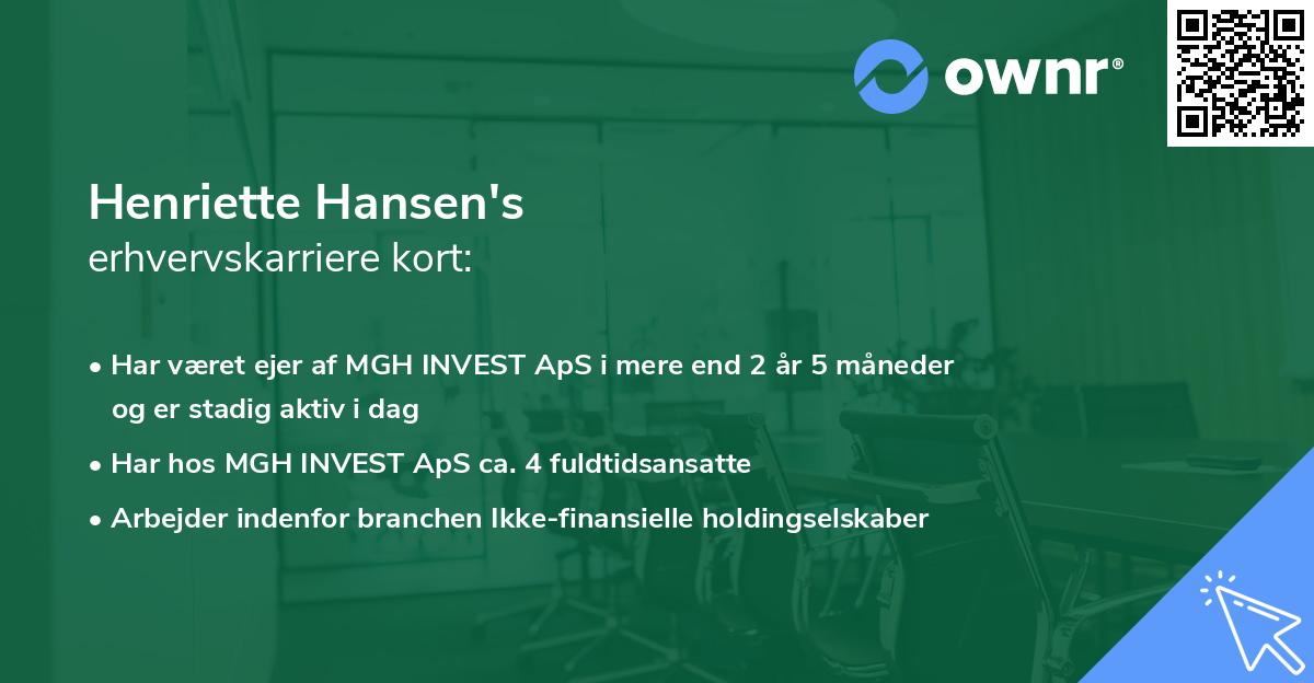 Henriette Hansen's erhvervskarriere kort