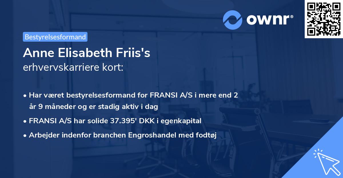 Anne Elisabeth Friis's erhvervskarriere kort