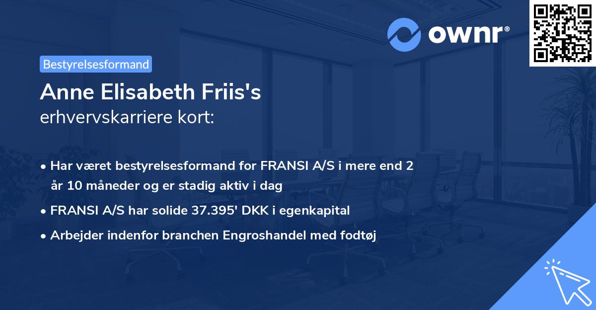 Anne Elisabeth Friis's erhvervskarriere kort