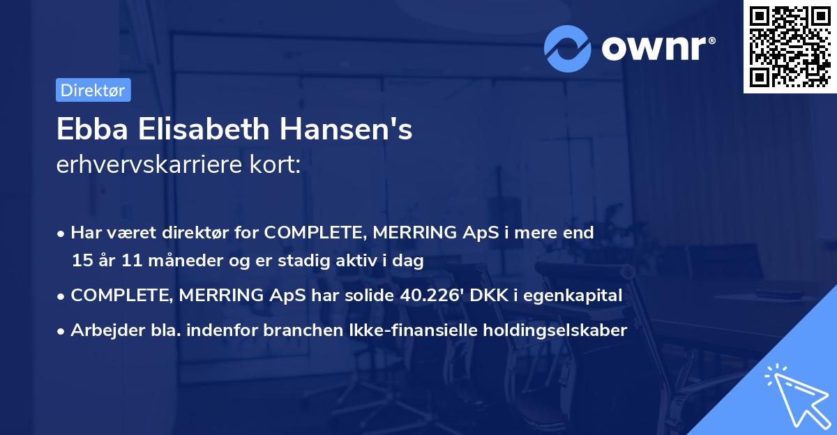 Ebba Elisabeth Hansen's erhvervskarriere kort