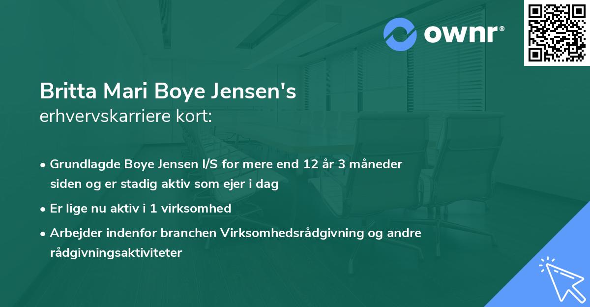 Britta Mari Boye Jensen's erhvervskarriere kort