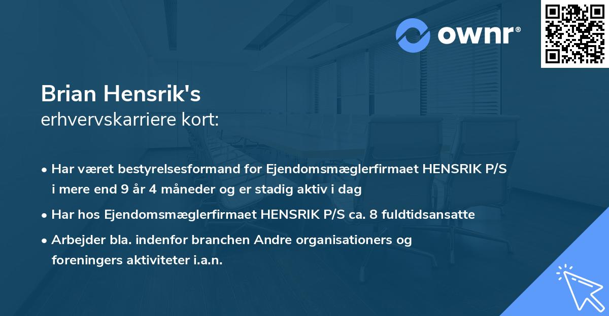 Brian Hensrik's erhvervskarriere kort