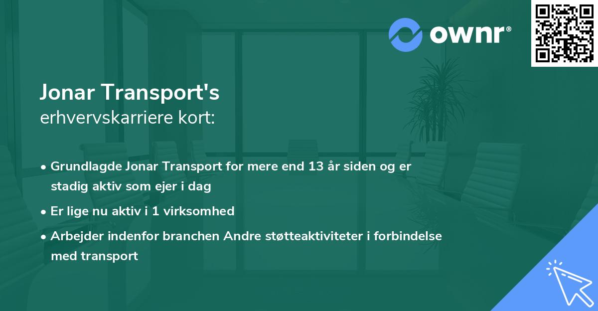 Jonar Transport's erhvervskarriere kort