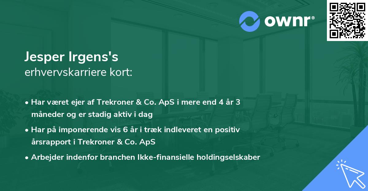Jesper Irgens's erhvervskarriere kort