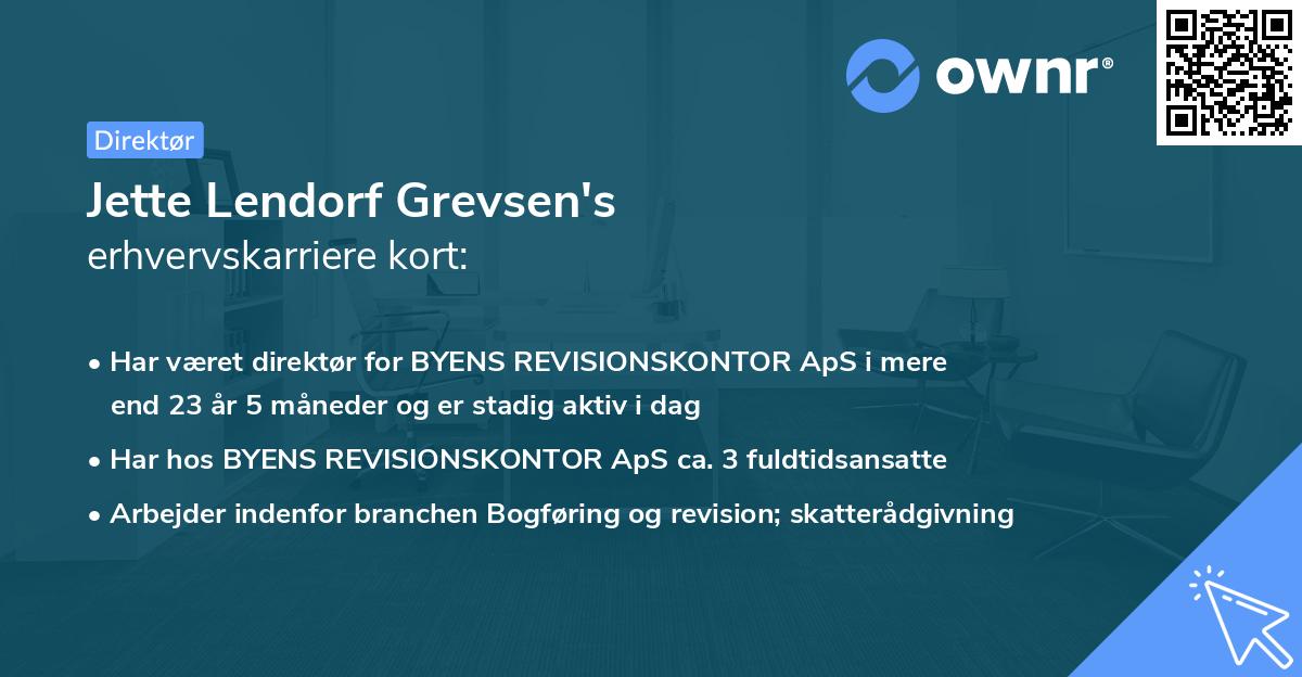 Jette Lendorf Grevsen's erhvervskarriere kort