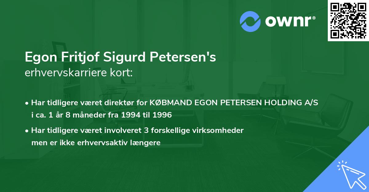 Egon Fritjof Sigurd Petersen's erhvervskarriere kort