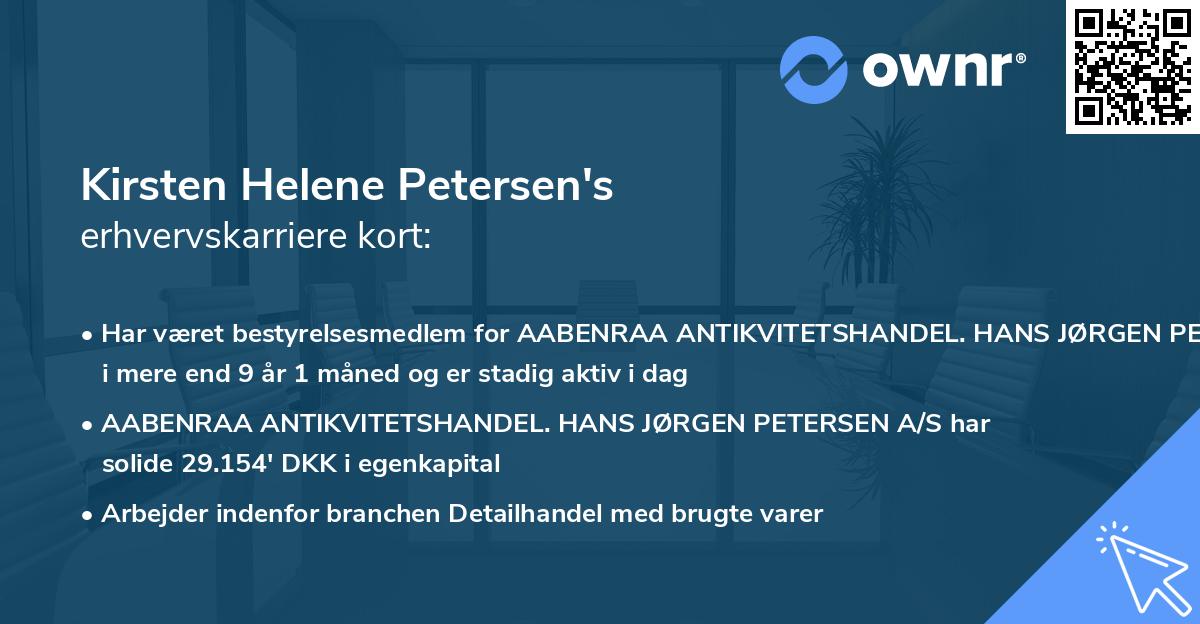 Kirsten Helene Petersen's erhvervskarriere kort