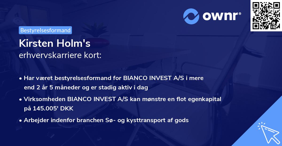Kirsten Holm's erhvervskarriere kort