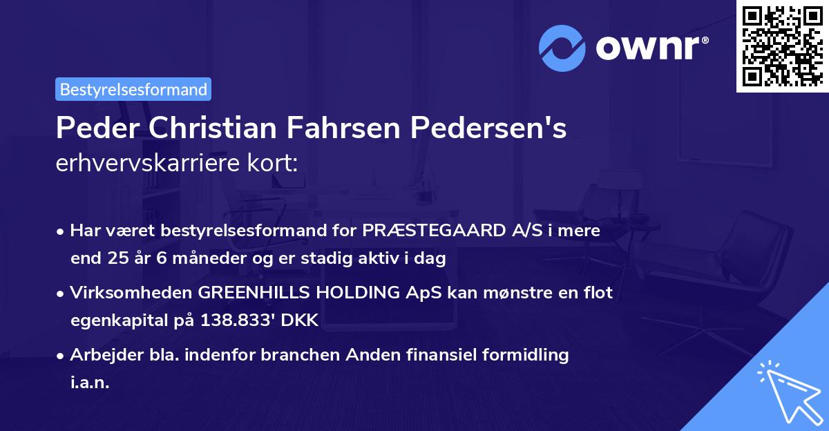Peder Christian Fahrsen Pedersen's erhvervskarriere kort