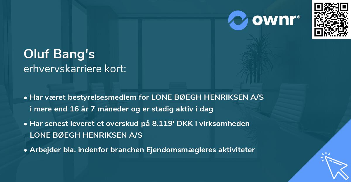 Oluf Bang's erhvervskarriere kort