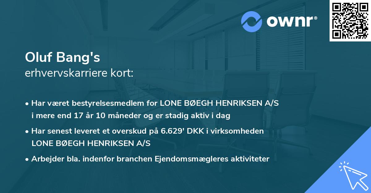 Oluf Bang's erhvervskarriere kort