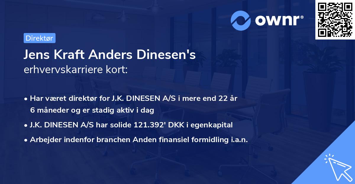 Jens Kraft Anders Dinesen's erhvervskarriere kort