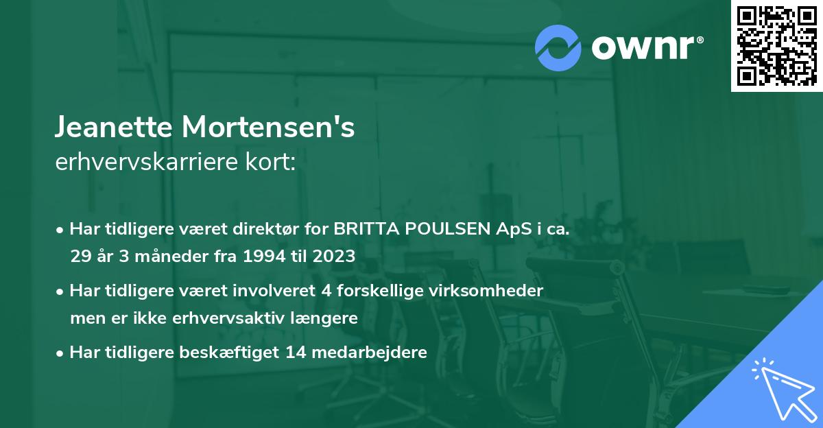 Jeanette Mortensen's erhvervskarriere kort