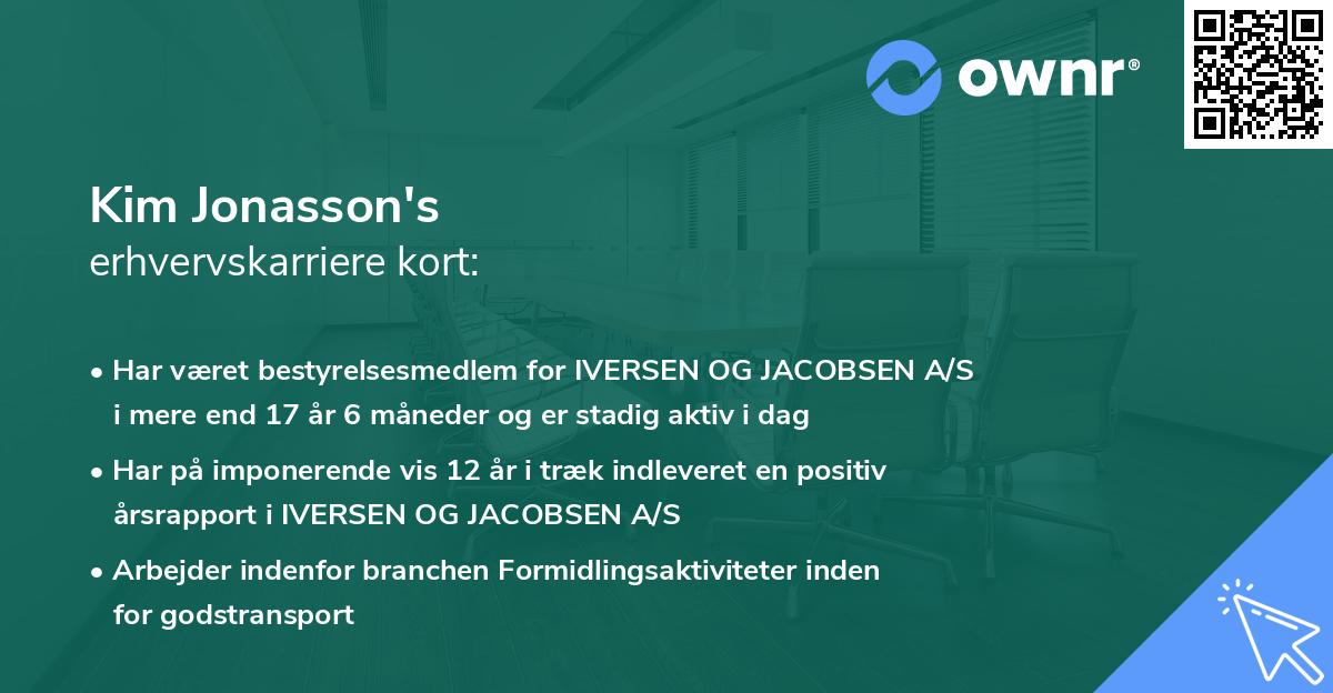 Kim Jonasson's erhvervskarriere kort