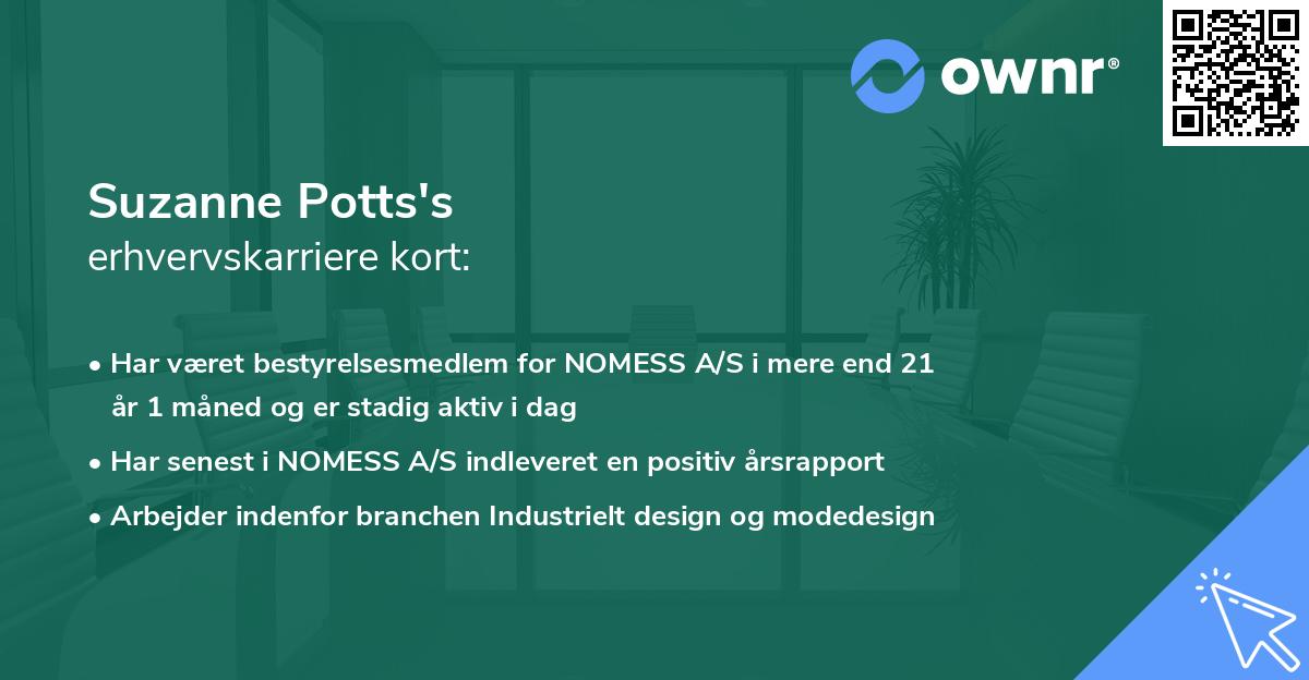 Suzanne Potts's erhvervskarriere kort