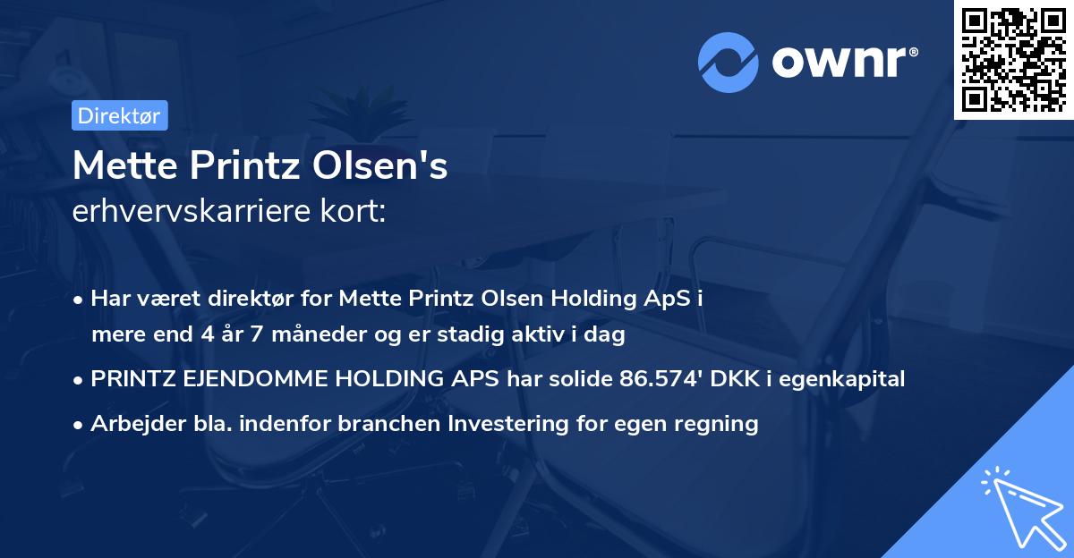 Mette Printz Olsen's erhvervskarriere kort