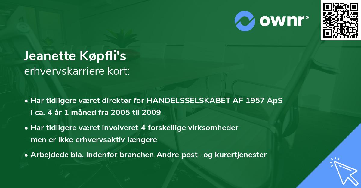 Jeanette Køpfli's erhvervskarriere kort