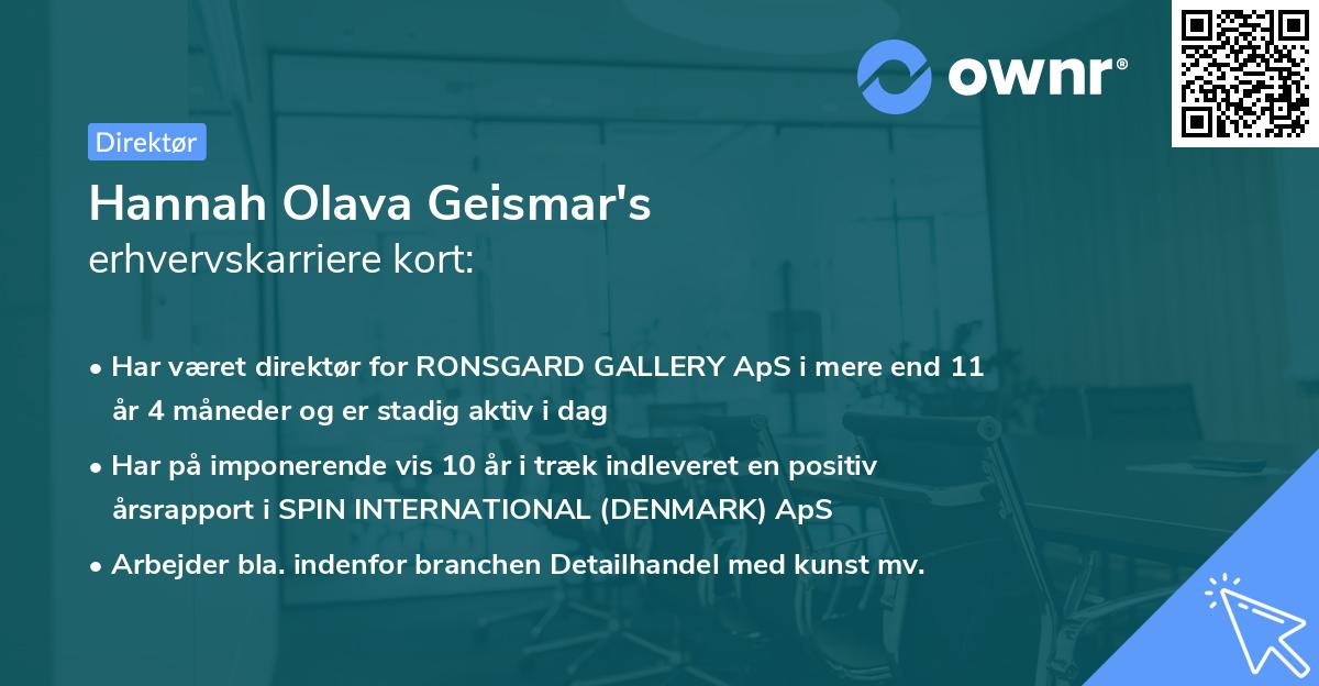 Hannah Olava Geismar's erhvervskarriere kort