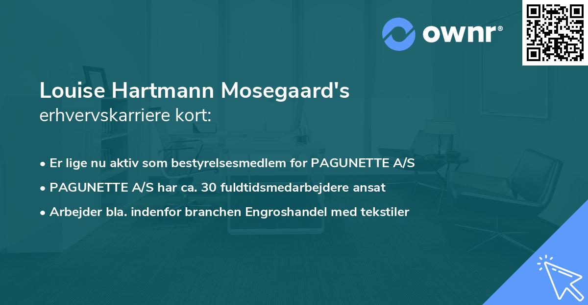 Louise Hartmann Mosegaard's erhvervskarriere kort