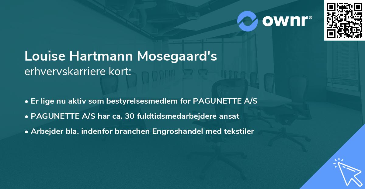 Louise Hartmann Mosegaard's erhvervskarriere kort