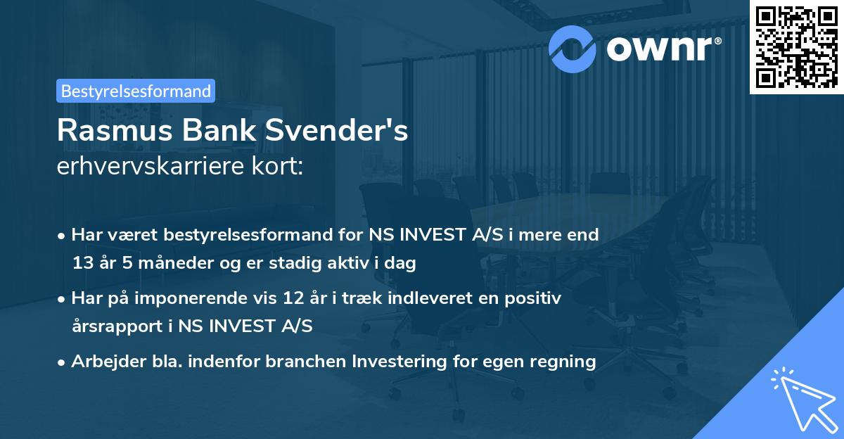 Rasmus Bank Svender's erhvervskarriere kort