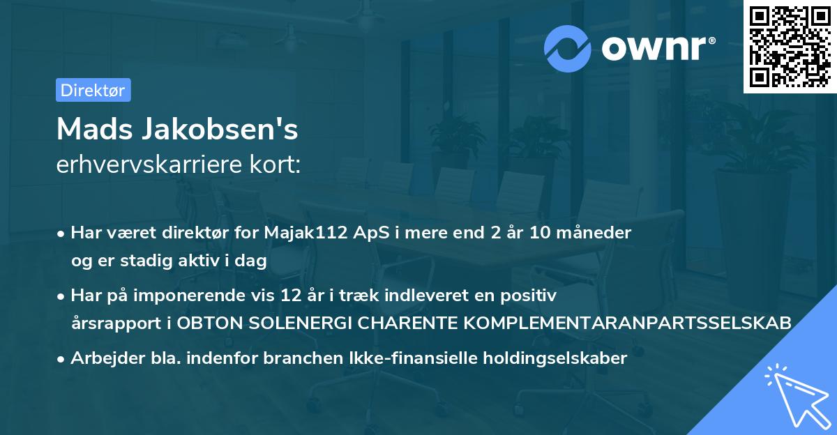 Mads Jakobsen's erhvervskarriere kort