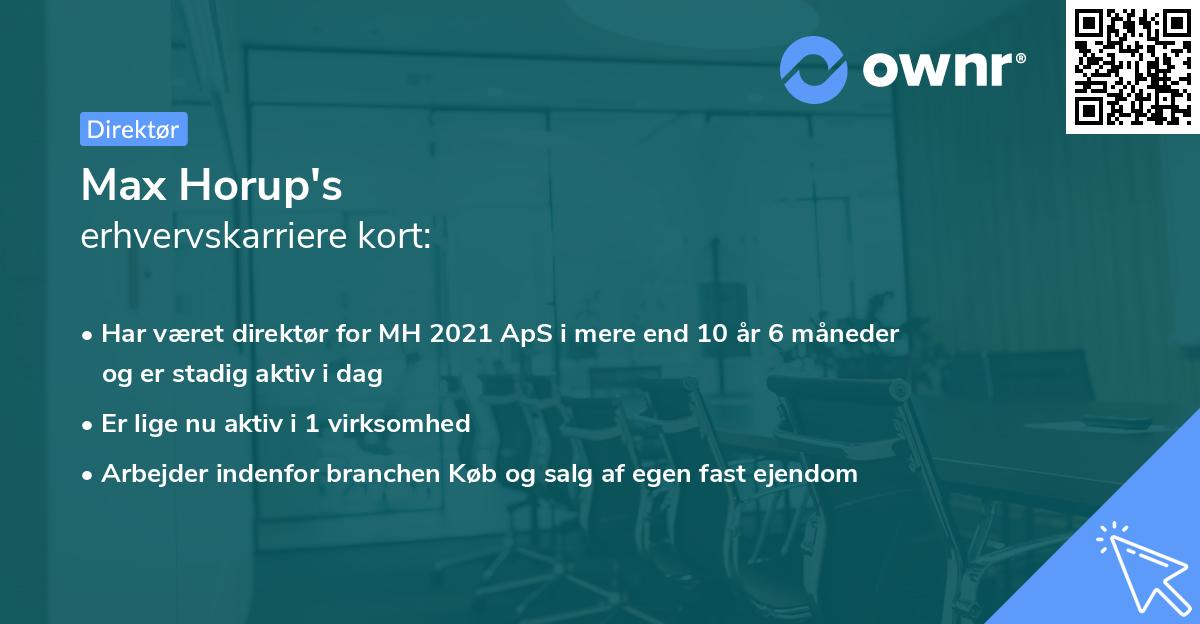 Max Horup's erhvervskarriere kort