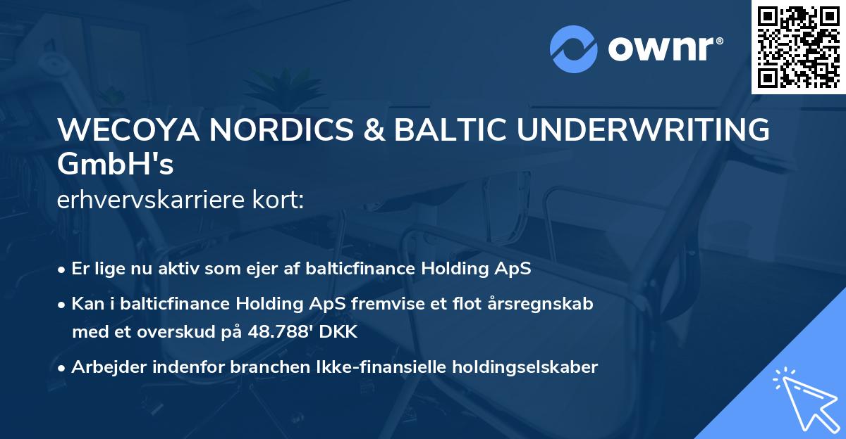 WECOYA NORDICS & BALTIC UNDERWRITING GmbH's erhvervskarriere kort