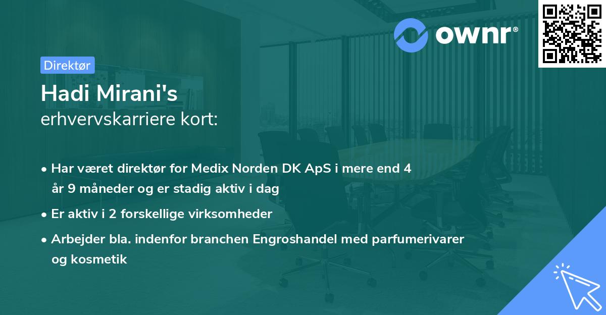 Hadi Mirani's erhvervskarriere kort
