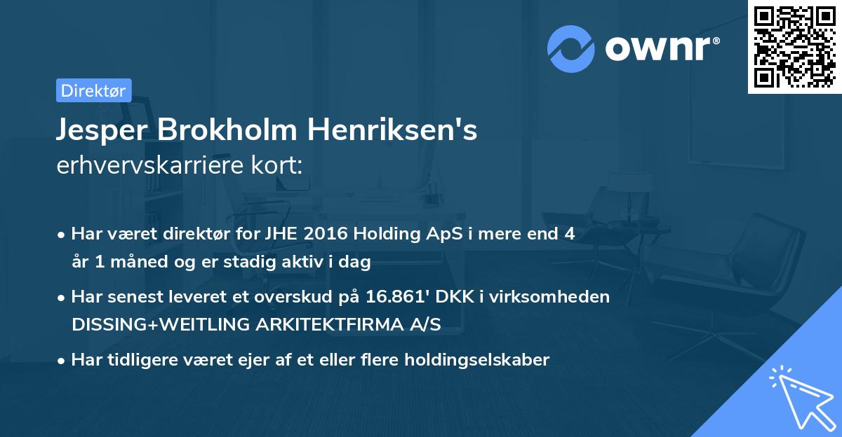 Jesper Brokholm Henriksen's erhvervskarriere kort