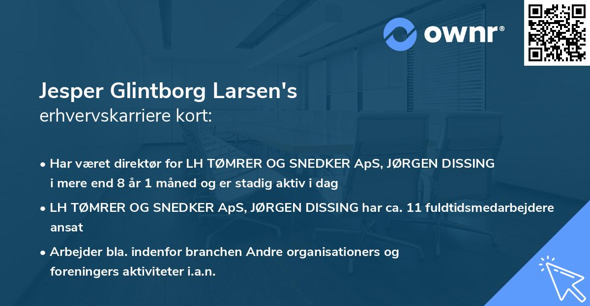 Jesper Glintborg Larsen's erhvervskarriere kort