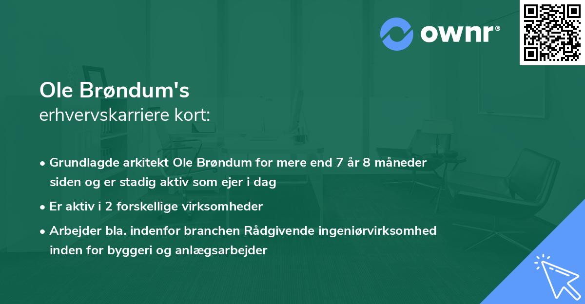 Ole Brøndum's erhvervskarriere kort