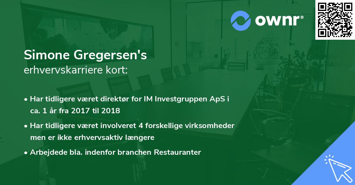 Simone Gregersen's erhvervskarriere kort