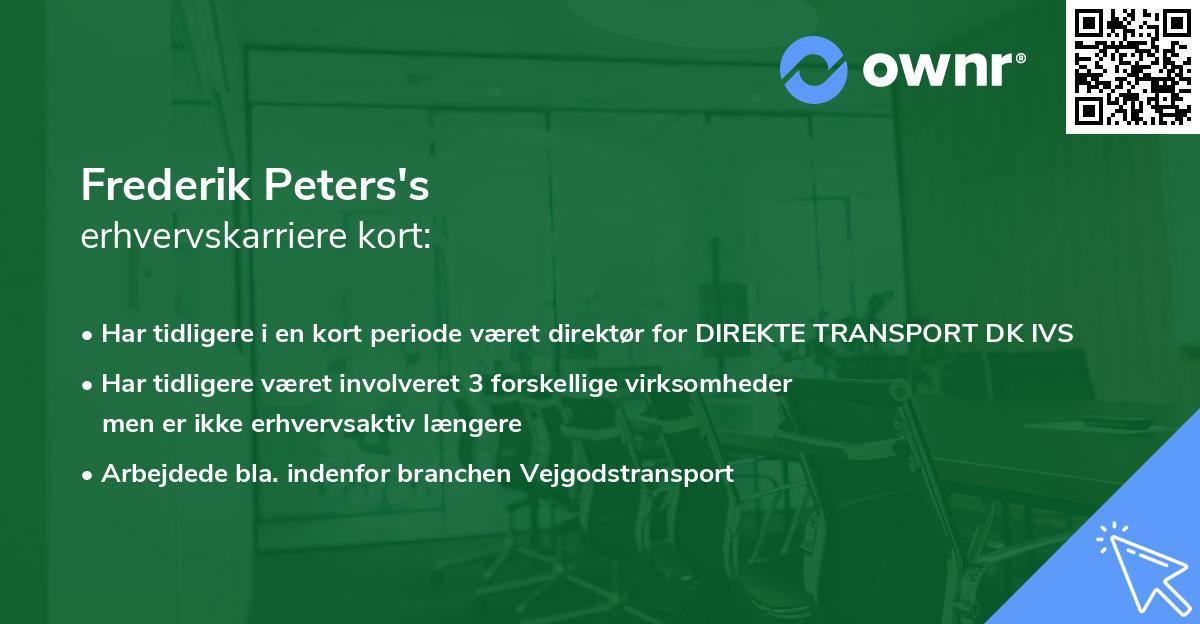 Frederik Peters's erhvervskarriere kort