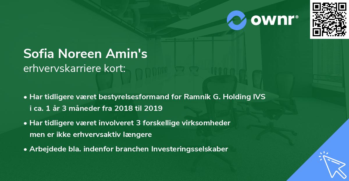 Sofia Noreen Amin's erhvervskarriere kort