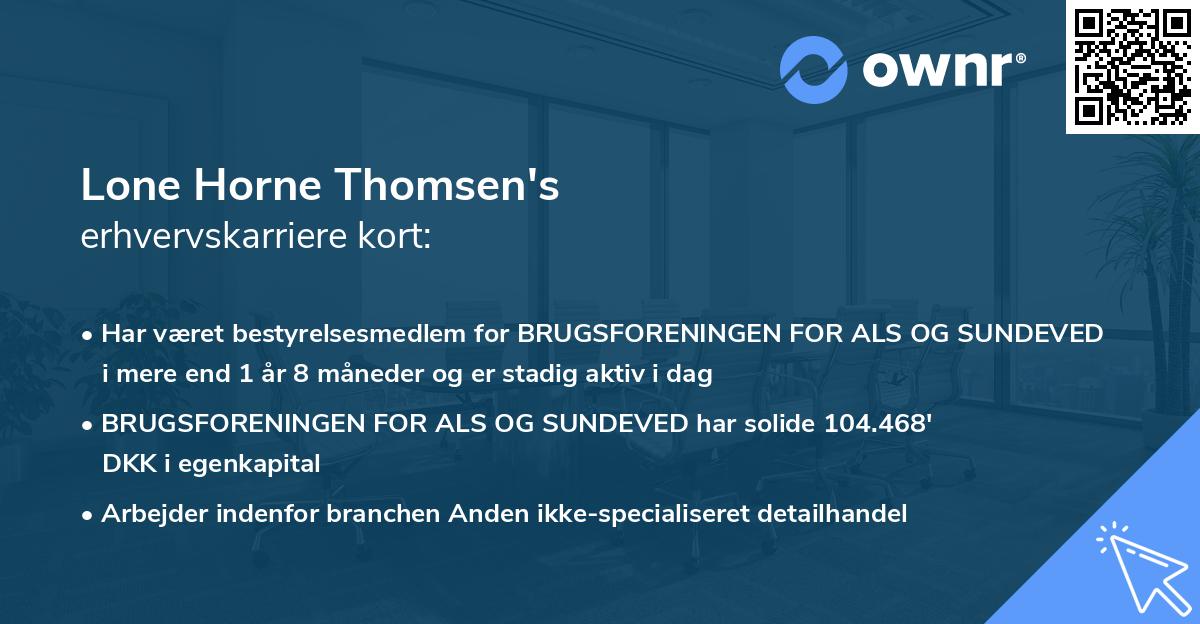 Lone Horne Thomsen's erhvervskarriere kort