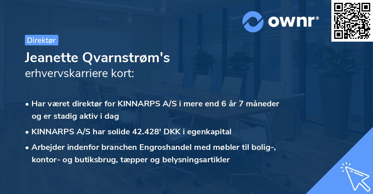 Jeanette Qvarnstrøm's erhvervskarriere kort