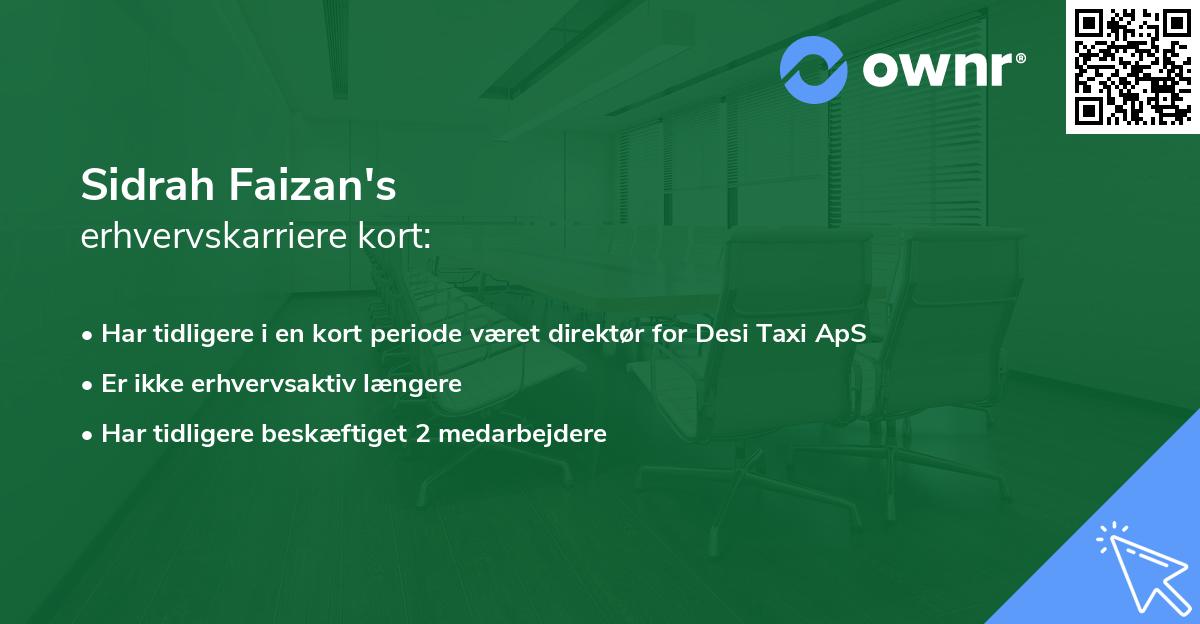 Sidrah Faizan's erhvervskarriere kort