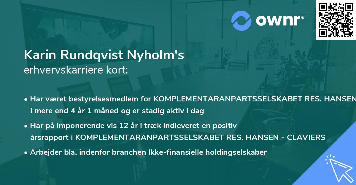 Karin Rundqvist Nyholm's erhvervskarriere kort