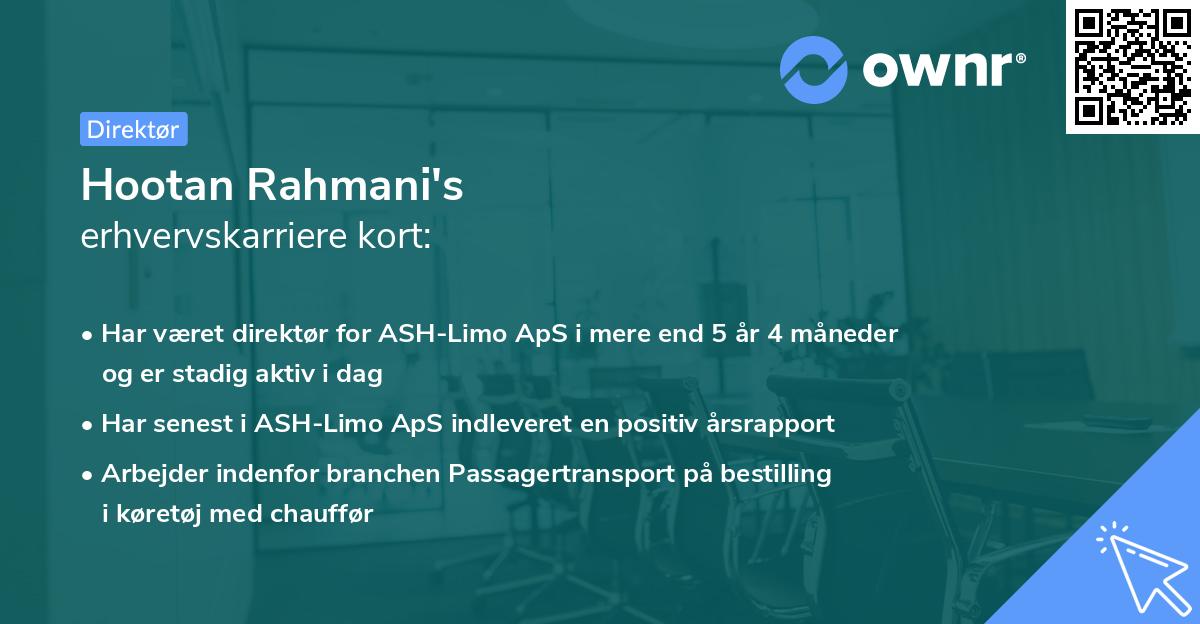 Hootan Rahmani's erhvervskarriere kort
