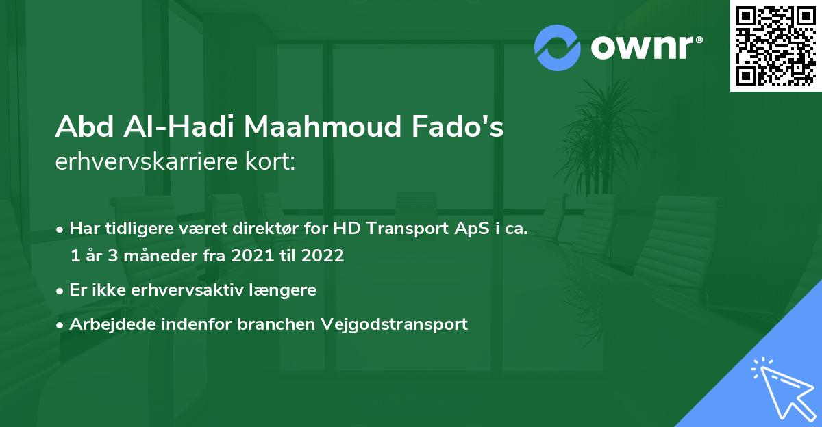 Abd Al-Hadi Maahmoud Fado's erhvervskarriere kort