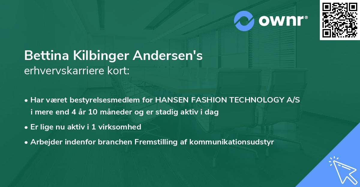 Bettina Kilbinger Andersen's erhvervskarriere kort