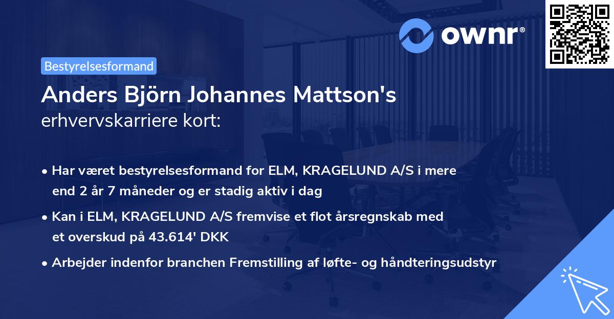 Anders Björn Johannes Mattson's erhvervskarriere kort